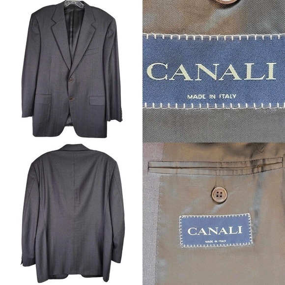 CANALI Coat Sport Jacket Blazer Wool Gray Stripe Two Button Mens 52 US 42